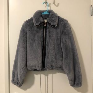 Anthropologie Elevenses Faux Fur Jacket XS Gray